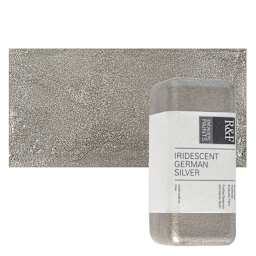 R&F Encaustic Paint Block - Iridescent Geman Silver, 104 ml block and swatch