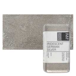 R&F Encaustic Paint Block - Iridescent Geman Silver, 40 ml block and swatch