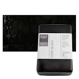 R&F Encaustic Paint Block - Ivory Black, 333 ml block and swatch