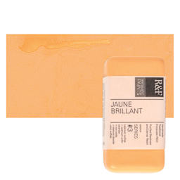 R&F Encaustic Paint Block - Jaune Brilliant, 40 ml block and swatch