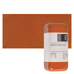 R&F Encaustic Paint Block - Mars Orange, 104 ml block and swatch