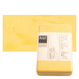R&F Encaustic Paint Block - Naples Yellow, 333 ml block and swatch