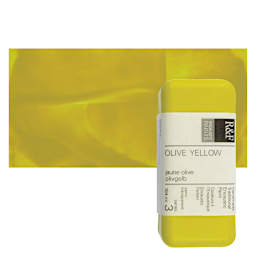 R&F Encaustic Paint Block - Olive Yellow, 104 ml block and swatch