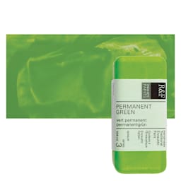 R&F Encaustic Paint Block - Permanent Green, 104 ml block and swatch