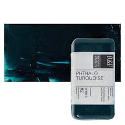 R&F Encaustic Paint Block - Phthalo Turquoise, 40 ml block and swatch
