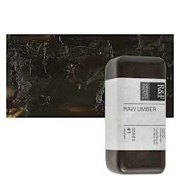 R&F Encaustic Paint Block - Raw Umber, 104 ml block and swatch