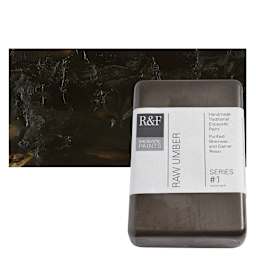 R&F Encaustic Paint Block - Raw Umber, 333 ml block and swatch