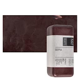 R&F Encaustic Paint Block - Sepia, 104 ml block and swatch