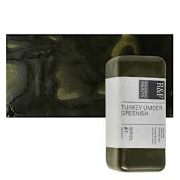 R&F Encaustic Paint Block - Turkey Umber Greenish, 104 ml block and swatch
