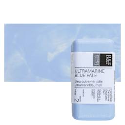 R&F Encaustic Paint Block - Ultramarine Blue Pale, 40 ml block and swatch