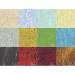 R&F Pigment Sticks - Set of 12 with Gessobord, Painter's Dozen II, 38 ml, swatch grid