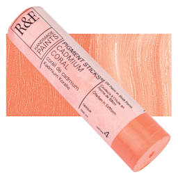R&F Pigment Stick - Cadmium Coral, 100 ml stick and swatch