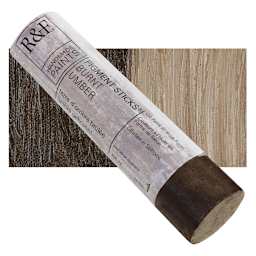 R&F Pigment Stick - Burnt Umber, 100 ml stick and swatch