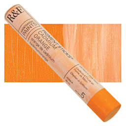 R&F Pigment Stick - Cadmium Orange, 38 ml stick and swatch