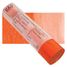 R&F Pigment Stick - Cadmium Red Light, 100 ml stick and swatch