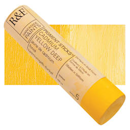 R&F Pigment Stick - Cadmium Yellow Deep, 100 ml stick and swatch