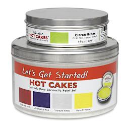 Enkaustikos Hot Cakes Encaustic Paint - Smaller tins in Largest container, large tin of Citron Green