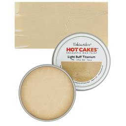 Enkaustikos Hot Cakes Encaustic Wax Paint - Light Buff Titanium, 45 ml Tin and swatch