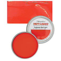 Enkaustikos Hot Cakes Encaustic Wax Paint - Cadmium Red Light, 45 ml tin and swatch