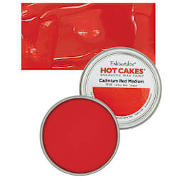 Enkaustikos Hot Cakes Encaustic Wax Paint - Cadmium Red Medium, 45 ml tin and swatch