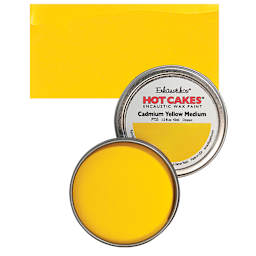 Enkaustikos Hot Cakes Encaustic Wax Paint - Cadmium Yellow Medium, 45 ml tin and swatch