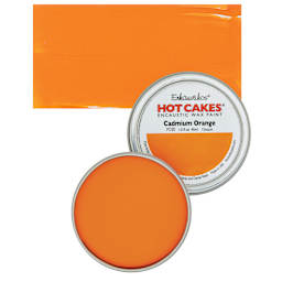 Enkaustikos Hot Cakes Encaustic Wax Paint - Cadmium Orange, 45 ml tin and swatch