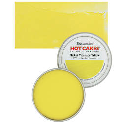 Enkaustikos Hot Cakes Encaustic Wax Paint - Nickel Titanate Yellow, 45 ml tin and swatch