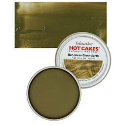 Enkaustikos Hot Cakes Encaustic Wax Paint - Bohemian Green Earth, 45 ml tin and swatch