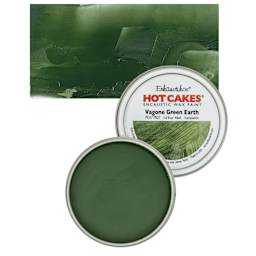 Enkaustikos Hot Cakes Encaustic Wax Paint - Vagone Green Earth, 45 ml tin and swatch