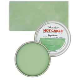 Enkaustikos Hot Cakes Encaustic Wax Paint - Sage Green, 45 ml tin and swatch