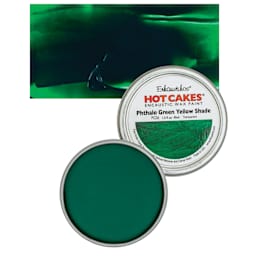 Enkaustikos Hot Cakes Encaustic Wax Paint - Phthalo Green Yellow Shade, 45 ml tin and swatch