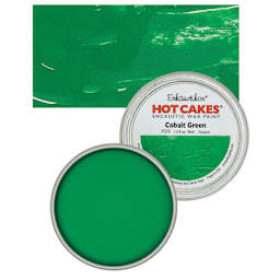 Enkaustikos Hot Cakes Encaustic Wax Paint - Cobalt Green, 45 ml tin and swatch
