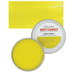 Enkaustikos Hot Cakes Encaustic Wax Paint - Citron Green, 45 ml tin and swatch