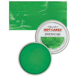 Enkaustikos Hot Cakes Encaustic Wax Paint - Cobalt Green Light, 45 ml tin and swatch