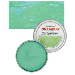 Enkaustikos Hot Cakes Encaustic Wax Paint - Opal Calypso Green, 45 ml tin and swatch