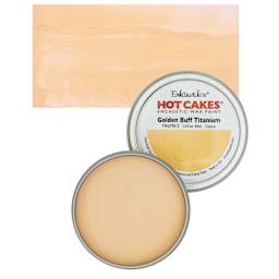 Enkaustikos Hot Cakes Encaustic Wax Paint - Golden Buff Titanium, 45 ml tin and swatch