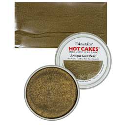 Enkaustikos Hot Cakes Encaustic Wax Paint - Antique Gold Pearl, 45 ml tin and swatch