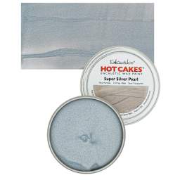 Enkaustikos Hot Cakes Encaustic Wax Paint - Super Silver Pearl, 45 ml tin and swatch