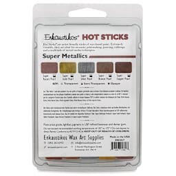 Enkaustikos Hot Sticks Encaustic Paints - Set of 5, Super Metallic Colors, 13 ml sticks back of packaging