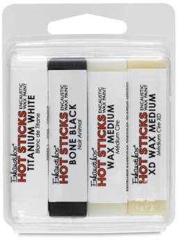 Enkaustikos Hot Sticks Encaustic Paint Sets - Front of package of 4 Pc Set of Basic Colors
