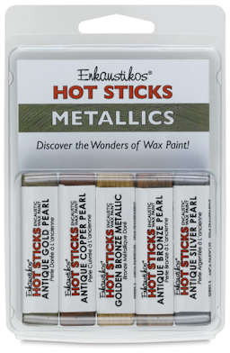 Enkaustikos Hot Sticks Encaustic Paint Sets - Front of package of 5 pc Metallics Set