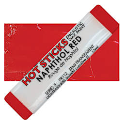 Enkaustikos Hot Sticks Encaustic Wax Paint - Naphthol Red, 13 ml stick and swatch