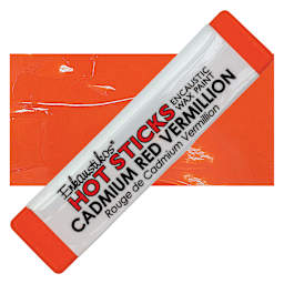 Enkaustikos Hot Sticks Encaustic Wax Paint - Cadmium Red Vermillion, 13 ml stick and swatch