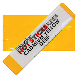 Enkaustikos Hot Sticks Encaustic Wax Paint - Cadmium Yellow Deep, 13 ml stick and swatch