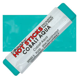 Enkaustikos Hot Sticks Encaustic Wax Paint - Cobalt Aqua, 13 ml stick and swatch