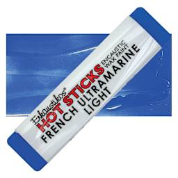 Enkaustikos Hot Sticks Encaustic Wax Paint - French Ultramarine Light, 13 ml stick and swatch