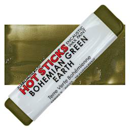 Enkaustikos Hot Sticks Encaustic Wax Paint - Bohemian Green Earth, 13 ml stick and swatch