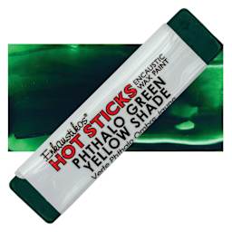 Enkaustikos Hot Sticks Encaustic Wax Paint - Phthalo Green Yellow Shade, 13 ml stick and swatch
