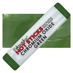 Enkaustikos Hot Sticks Encaustic Wax Paint - Chromium Oxide Green, 13 ml stick and swatch