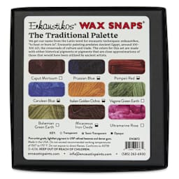 Enkaustikos Wax Snaps Encaustic Paints - Set of 9, Traditional Palette, 13 ml back of package